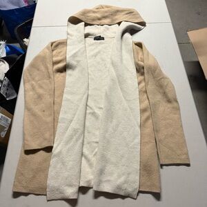 Club Monaco Tan and Cream Hooded Open Wool & Cashmere Blend Cardigan XS GUC